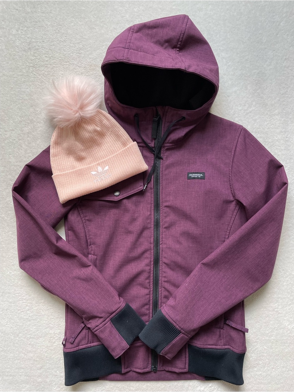 Ride Snowboards Purple Ski and Snow Jacket XS & Adidas Pink Beanie Set